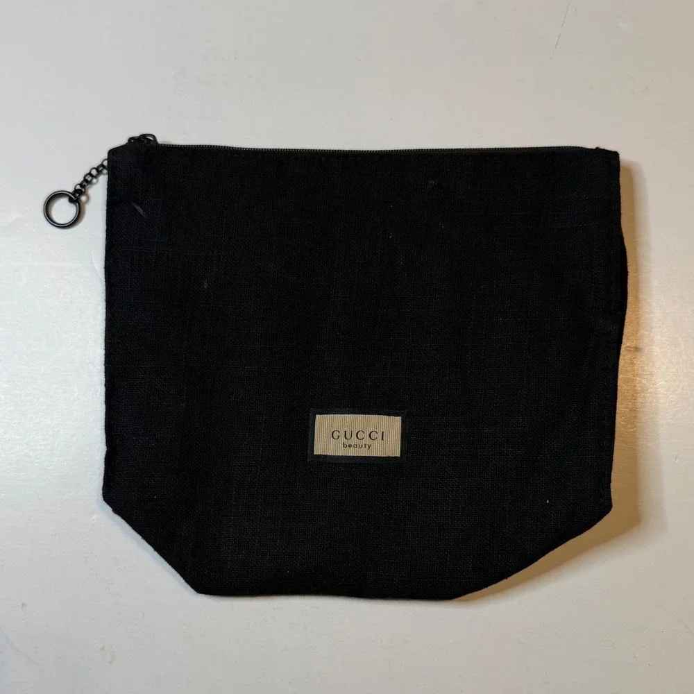 Gucci Beauty Makeup Bag Women OS Black Linen Cosmetic Pouch Zipper